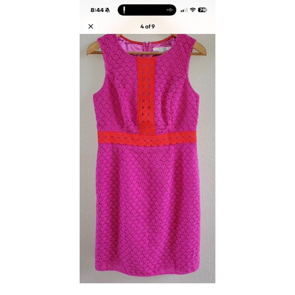 Boden Lydia Lace Crochet Sheath Dress Pink Orange Sleeveless Size US 4 UK 8 - Picture 2 of 10